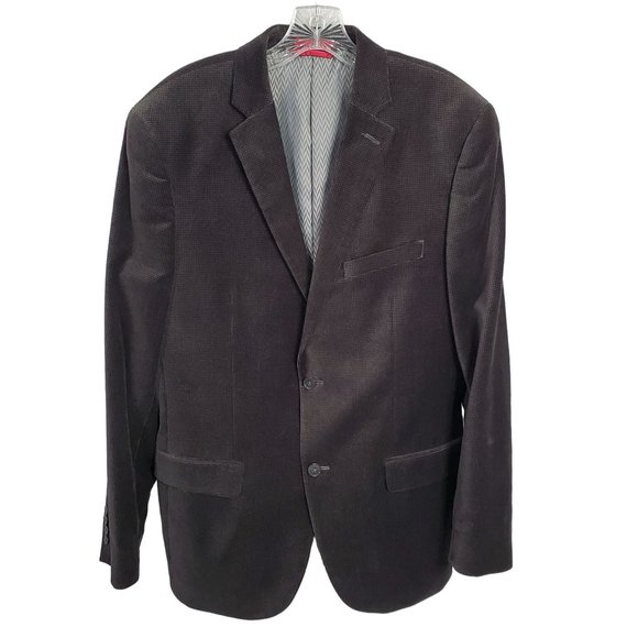 Alfani Mens Size 40L Blazer Sport Coat Slim Fit Velvet Micro Check Black Gray - Picture 2 of 16